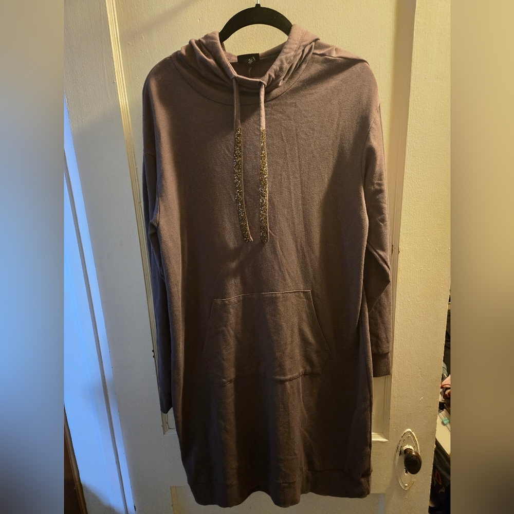 Gray Hoodie Dress with Gold Accents Drawstrings TORRID